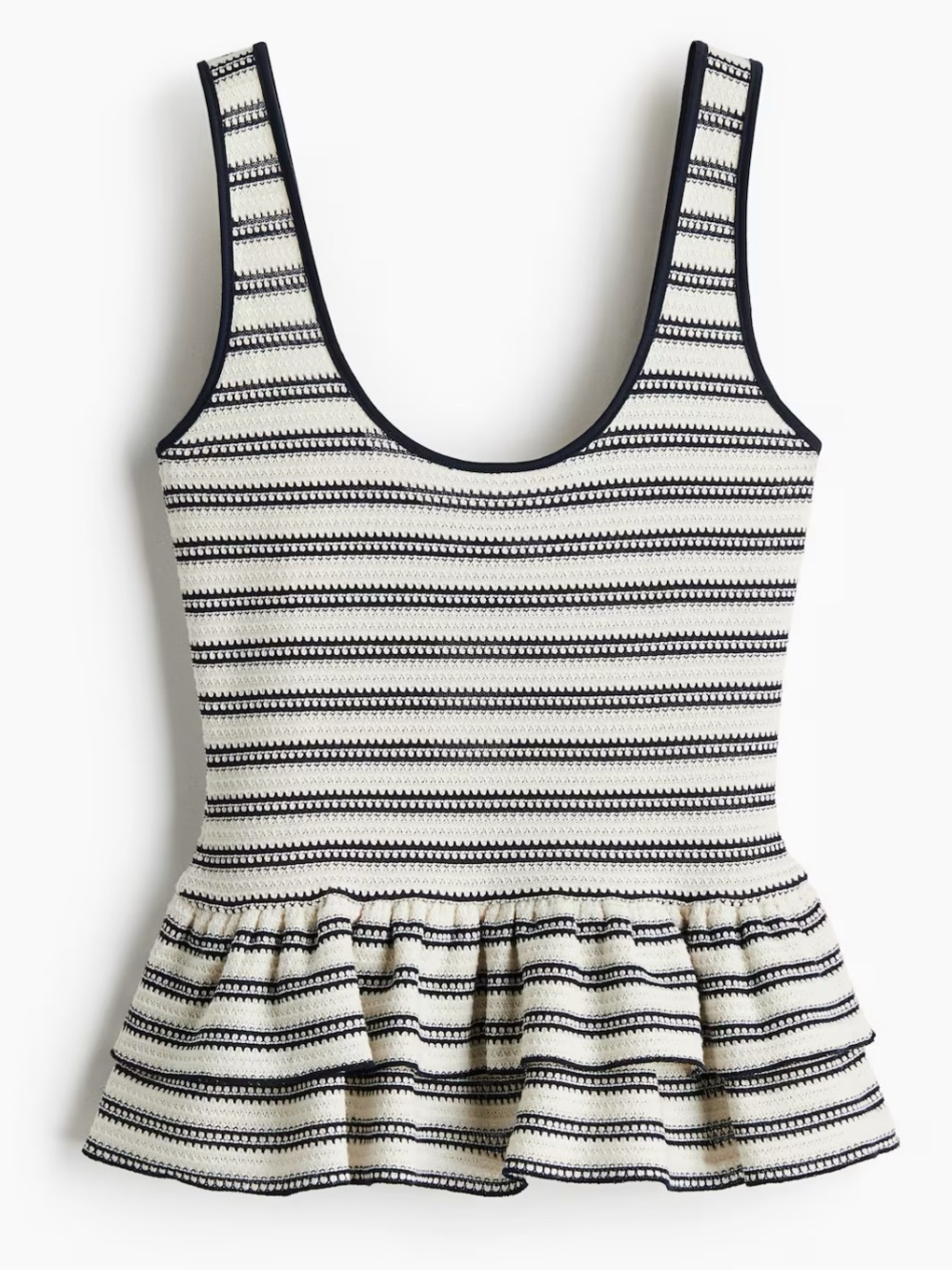 H&M Navy & Cream Striped Peplum Tank Top